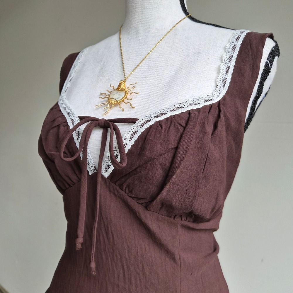 Sienna Sky Brown Milkmaid Cami Womens XL Coquette Fairycore Cottagecore Grunge - Picture 2 of 8